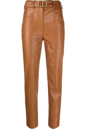 Twin-Set Pantalon en cuir artificiel à taille ceinturée
