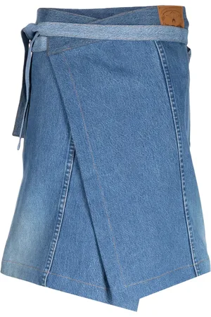Marine Serre Tablier en jean à motif monogrammé