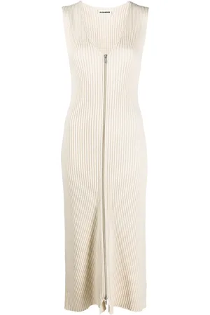 Jil Sander Robe mi-longue nervurée à col v