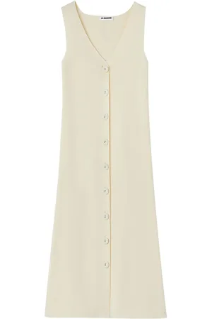 Jil Sander Robe mi-longue nervurée à col v