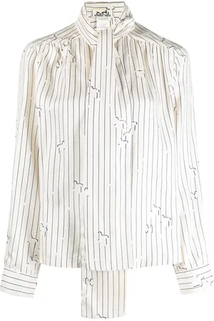 Hermès Blouse rayée à col lavallière