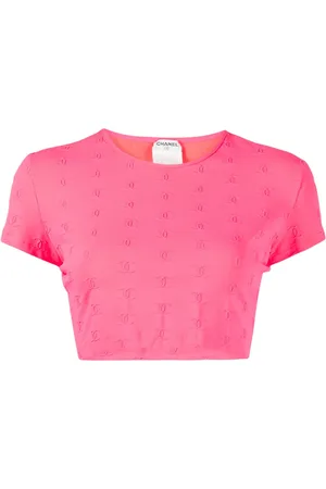 CHANEL T-shirt crop à logo CC brodé (1997)