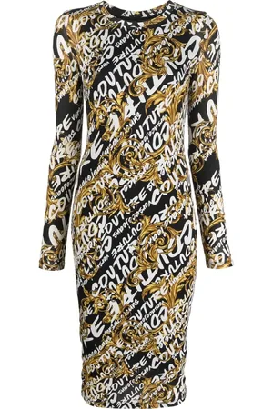 VERSACE Robe mi-longue à logo Barocco imprimé