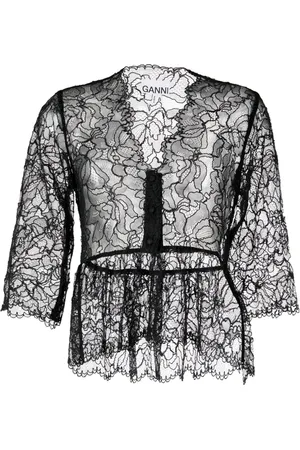 Ganni Transparent crop à fleurs en dentelle