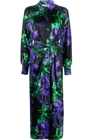 Msgm Robe-chemise nouée à imprimé abstrait