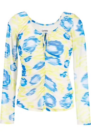 Ganni Blouse froncée en résille à fleurs