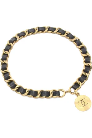 CHANEL Ceinture en cuir et chaîne à breloque logo (années 1986-1988)
