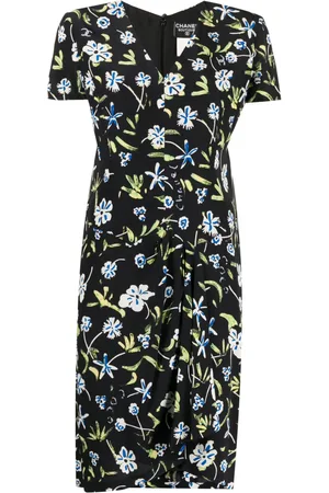 CHANEL Robe drapée en soie à fleurs (1997)