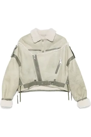 Manokhi Veste en cuir à col lainé