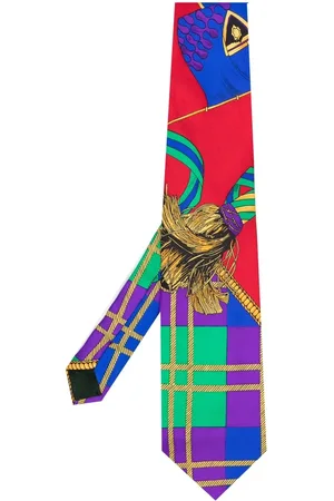 VERSACE Cravate en soie à imprimé graphique (années 1990)