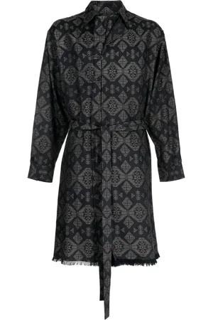 YOHJI YAMAMOTO Trench en coton à imprimé graphique