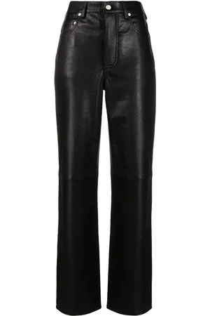 Mainless Pantalon droit en cuir à fini grainé