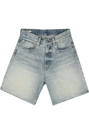 R13 Short en jean à patch logo