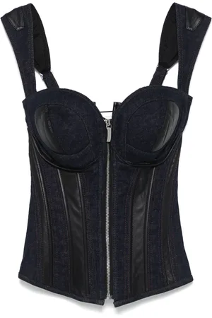 MITILIANE COUTURE Corset en jean à empiècements en cuir