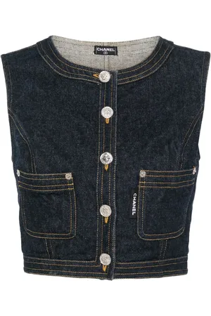 CHANEL Gilet en jean à boutons logo (années 1980-1990)