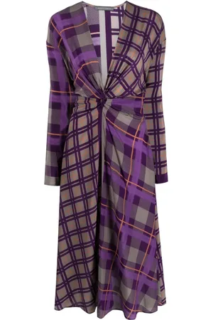 Alberta Ferretti Robe mi-longue en soie à carreaux
