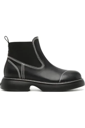 Ganni Bottines en cuir à coutures contrastantes