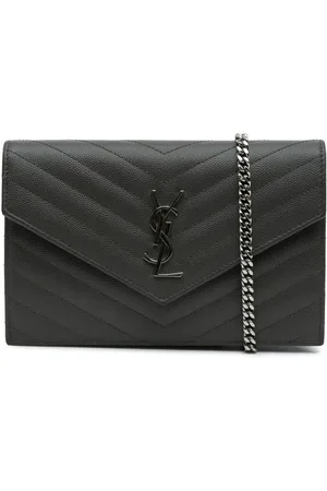 Saint Laurent Sac à bandoulière monogrammé Envelope Chain Wallet en cuir Grain De Poudre à matelassage chevron (2017)
