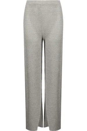 Solid Pantalon en maille pointelle à taille haute