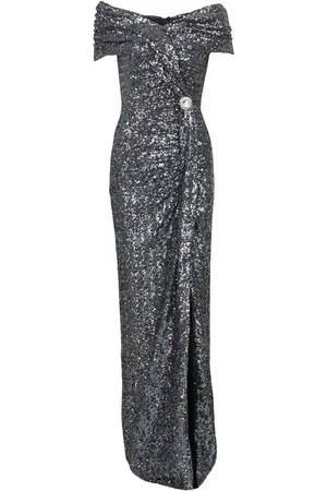 Balmain Robe longue ornée de sequins à épaules dénudées
