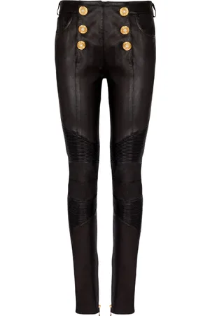 Balmain Pantalon en cuir à coupe skinny