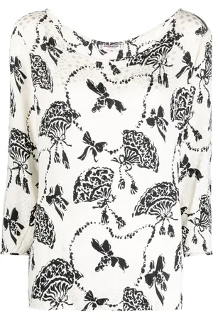 Saint Laurent Blouse en soie à imprimé graphique (années 1980)