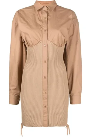 ANDREADAMO Robe-chemise courte à empiècement nervuré