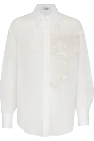 Brunello Cucinelli Chemise en coton à fleurs brodées