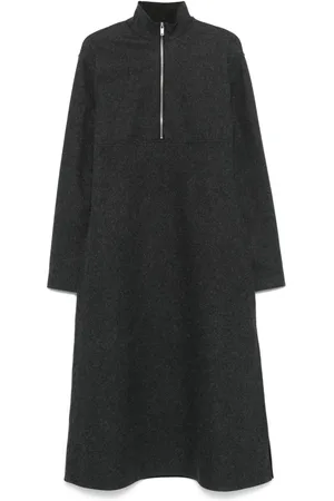 Jil Sander Robe mi-longue en laine vierge à col v