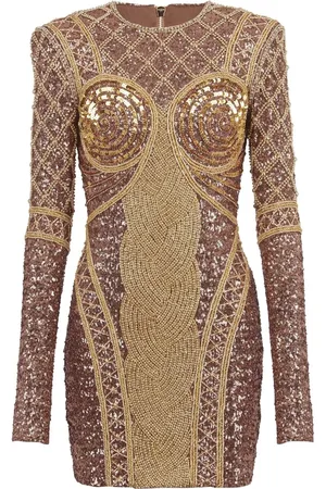 Balmain Robe courte à broderies en all over