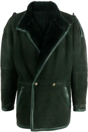VERSACE Manteau croisé en peau lainée (années 1980)