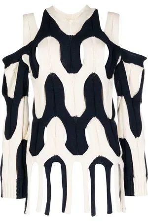 DION LEE Pull bicolore en maille torsadée à franges
