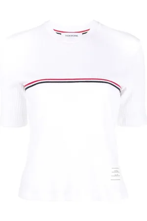Thom Browne T-shirt nervuré à bande tricolore