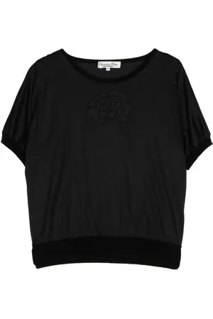 Dior T-shirt en coton à fleurs brodées