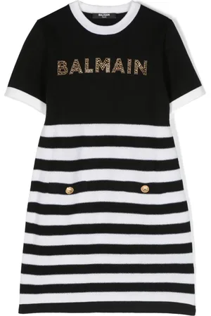 Balmain Robe rayée à ornements en cristal