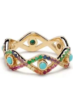 Sydney Evan Bague Rainbow Evil Eye Eternity en or 14ct serti de pierres