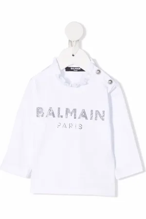 Balmain T-shirt manches-longues à logo strassé