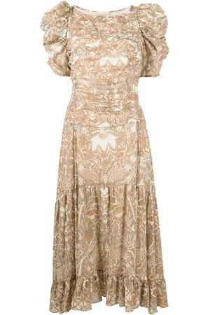 ULLA JOHNSON Robe mi-longue imprimée à manches bouffantes