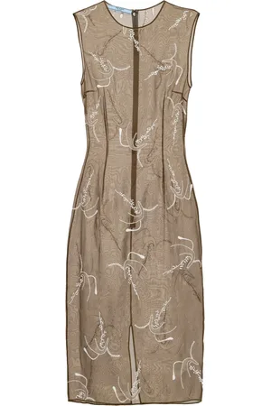 Prada Robe mi-longue en soie à broderies