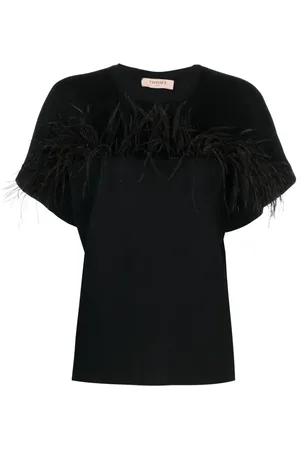 Twin-Set T-shirt en coton à détails de plumes