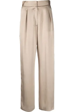 DUSAN Pantalon palazzo en soie à coupe crop