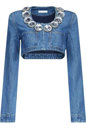AREA Veste crop en jean à ornements en cristal