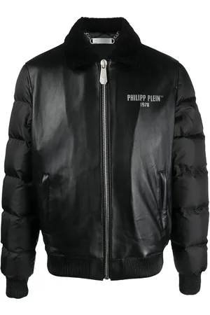 Philipp Plein Doudoune en cuir à logo imprimé
