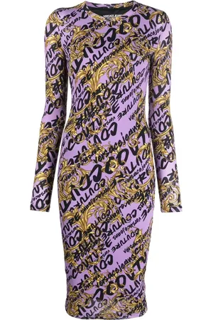 VERSACE Robe mi-longue à logo Barocco imprimé