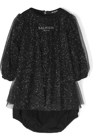 Balmain Robe en tulle à logo imprimé