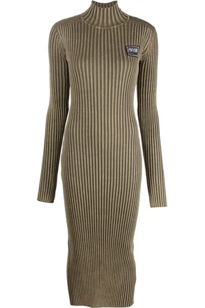 VERSACE Robe mi-longue nervurée à patch logo