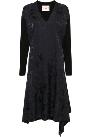 Plan C Robe drapée en jacquard à coupe mi-longue