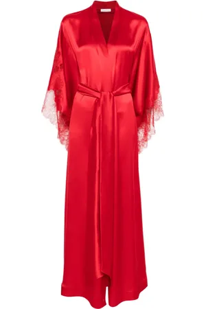 CARINE GILSON Robe longue en soie ornée de dentelle de Calais-Caudry