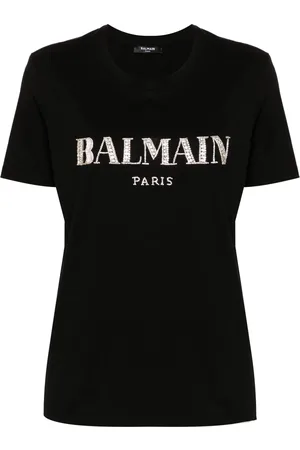 Balmain T-shirt en coton à logo orné de cristaux
