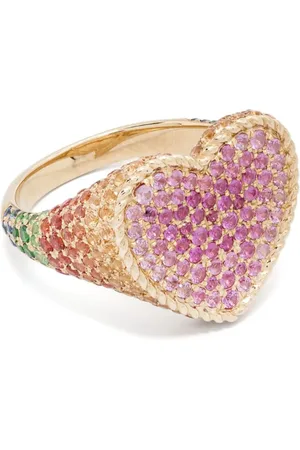 YVONNE LÉON Chevalière Heart Rainbow en 9ct pavée de diamants